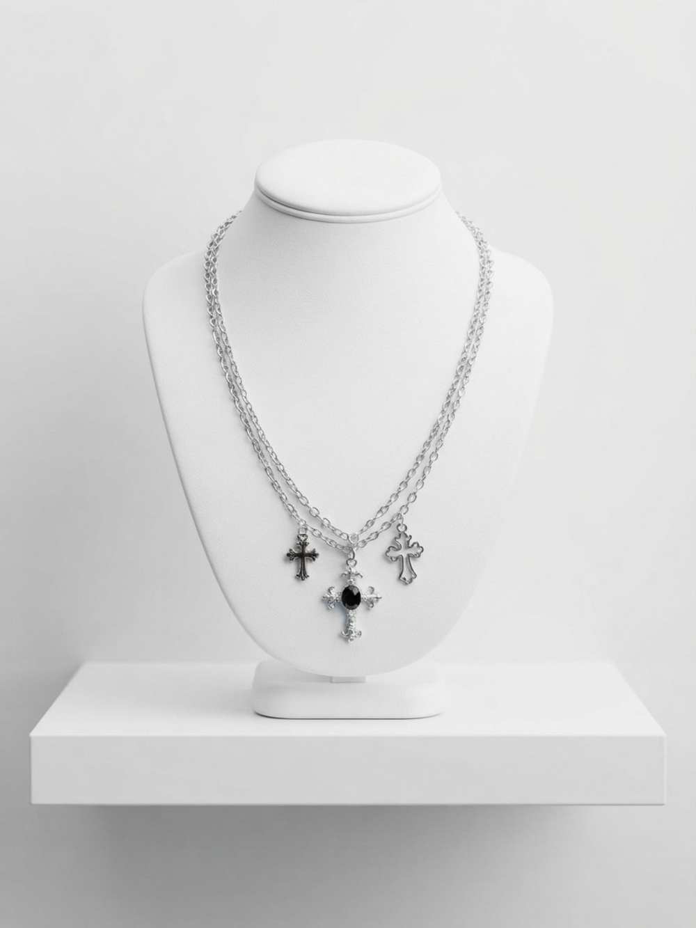 NEW Handmade Silver Layered Triple Cross Necklace  (0407)